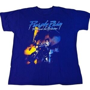 Prince T-Shirt Mens Large Purple Rain Graphic Royal Blue Official Estate Merch
